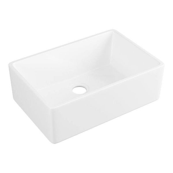 DeerValley DV-1K116 White 24 inch Farmhouse Sink with Bottom Grid and Strainer, Apron Sink Single Bowl Ceramic Sink, Small Kitchens Sinks